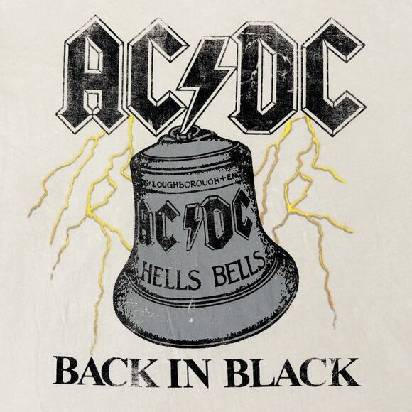 ACDC Cream/Black Back in Black T-Shirt Mens Size L - Picture 2 of 6